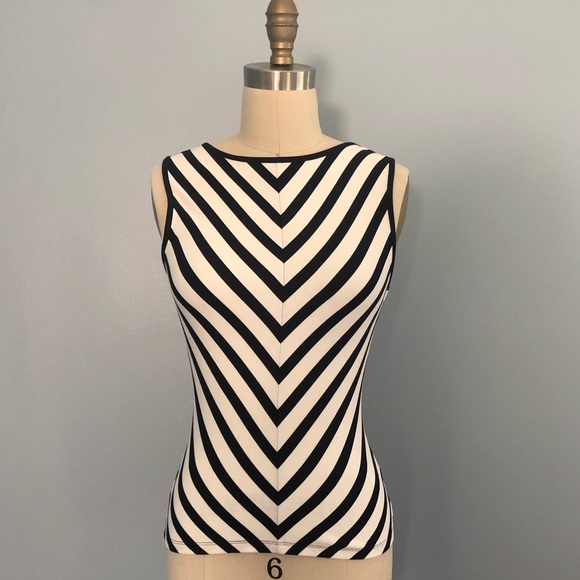 KAREN MILLEN Mitered Stripe Top with Cut Out back - Picture 3 of 5